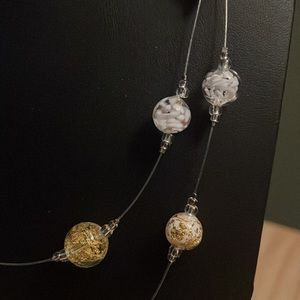 Aquamarine cube gold murano glass necklace